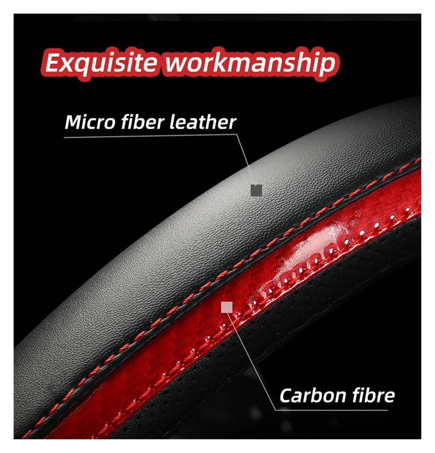 For Peugeot 3008 4008 5008 Car Steering Wheel Cover Carbon Fibre + PU Leather Auto Accessories interior (Color : Black)