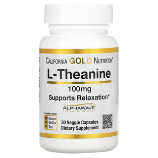 California Gold Nutrition L-Theanine, Alpha-Wave, Supports Relaxation, Calm Focus Capsules, 100 mg, 30 Veggie Caps