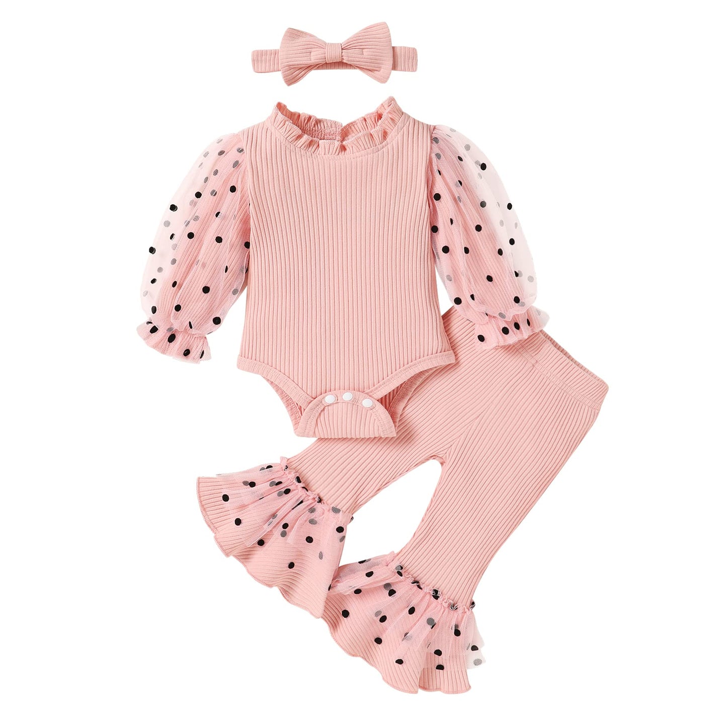 Newborn Baby Girl Clothes Floral Romper Top Flared Pant Set Bell Bottom Long Sleeve Infant Bodysuit Fall Winter Outfits 3-6 Months