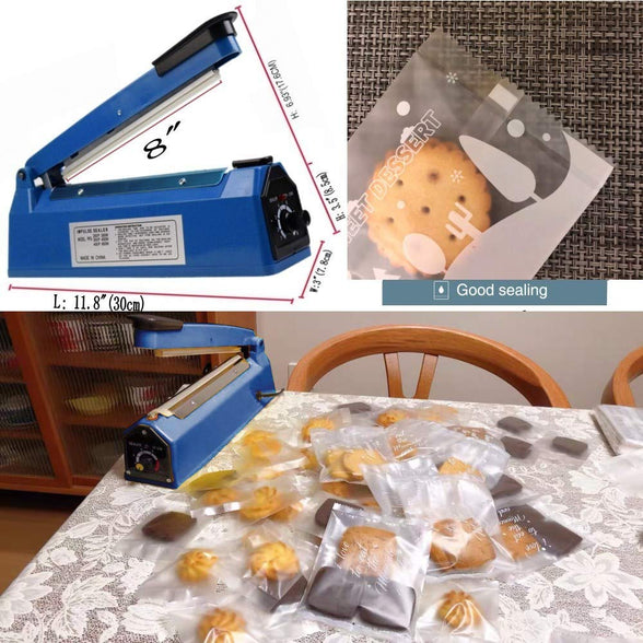 Impulse Heat Sealer Manual Bags Sealing Machine 8 Inch for Plastic PE PP with Extra Replace Element Grip