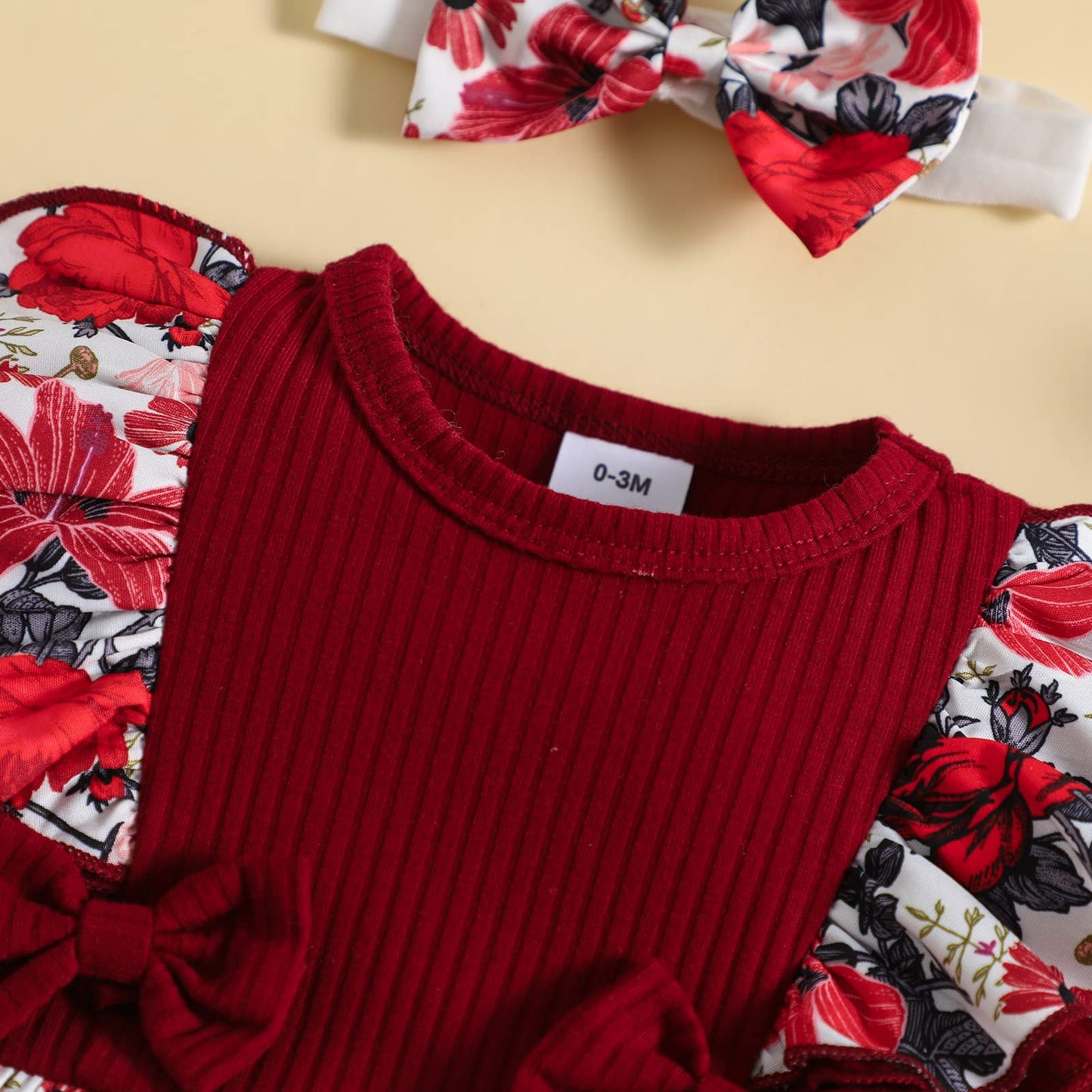 Mecykcsr Newborn Baby Girl Romper Floral Ruffle Ribbed Bodysuit One-Piece Jumpsuits Headband Summer Outfits Set 3-6 Months