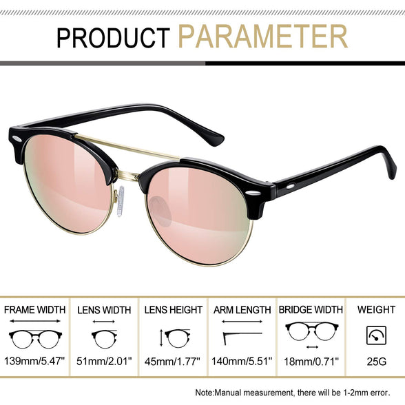 Joopin Vintage Round Sunglasses for Women Retro Brand Polarized Sun Glasses E3447 (Double Bridge Pink Lens)