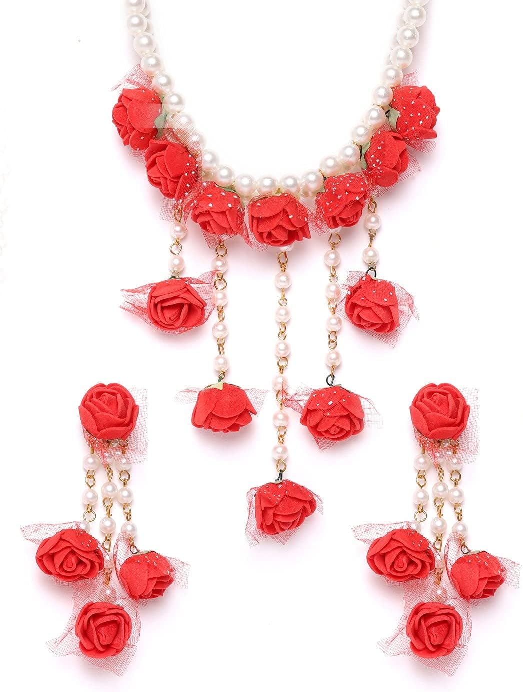 YouBella Stylish Latest Traditional Jewellery Set for Women (Red)(YBNK_5543)