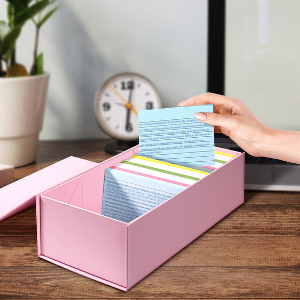 3x5 Index Card Holder Pink Card File Box Organizer, Hold 1200 3x5-Inch Flash Cards- 1 Pack Pink