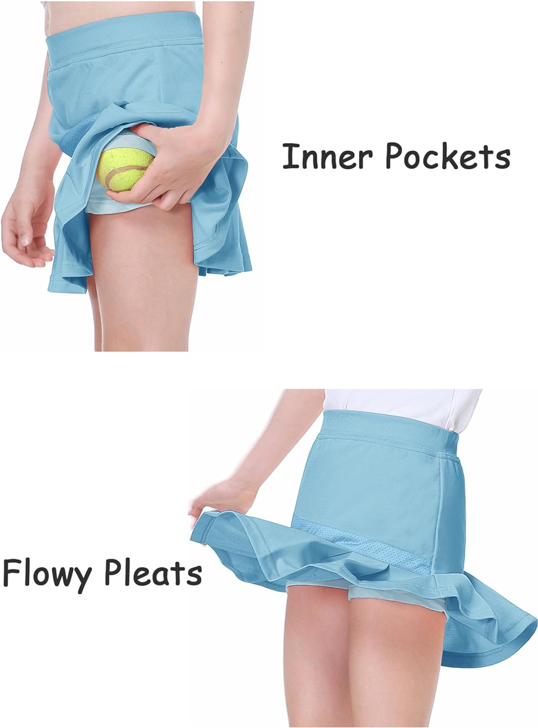 EXARUS Girls Tennis Skirts Pleated with Pockets Golf Sports Skort Shorts for Kids Athletic Activewear