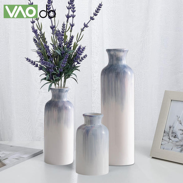 VAODO 3PCS Vase, Simple Ceramic Vase, Hand -Painted Blue Modern Wind Home Decoration,for Dining Table, Bedroom, Office, Living Room, Fireplace, Fireplace, Central Decoration, Central Decoration