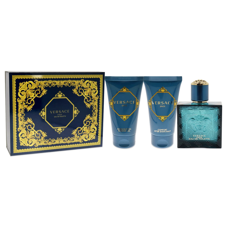 Versace Versace Eros For Men 3 Pc Gift Set 1.7 oz EDT Spray, 1.7 oz Comfort After Shave Balm, 1.7 oz Invigorating Shower Gel