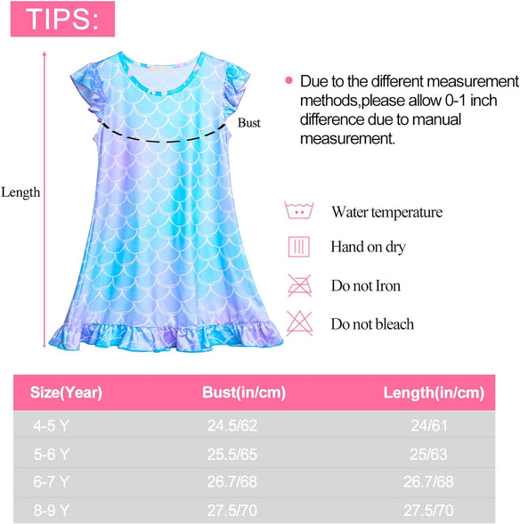 Fiodrimy Girls Nightgowns Unicorn Sleepwear Night Sleep Dress Pajamas Little Kids Toddler Soft Nightgown