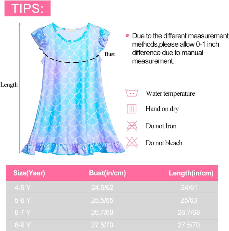 Fiodrimy Girls Nightgowns Unicorn Sleepwear Night Sleep Dress Pajamas Little Kids Toddler Soft Nightgown