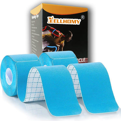 Waterproof Kinesiology Tape -<2-Rolls>-Joints Support & Muscle Pain Relief -<16.4ft Precut >-Cotton Elastic Tape Perfect for Any Activity(Blue）
