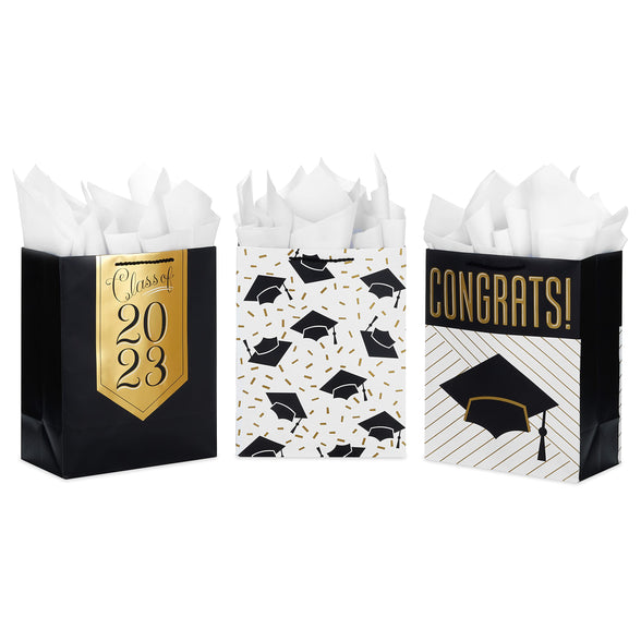 Hallmark Wrap 13" Large Gift Bag with Tissue Paper Set, 11, Black, Gold, White
