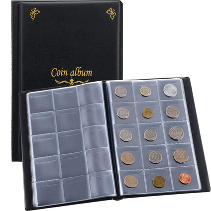 Coin Collection Book Holder Album for Collectors, 150 Pockets Coins Display Storage Case, Collecting Sleeves Organizer Box for Coin Collections Supplies, Money Currency, Pennies, Quarters - Black