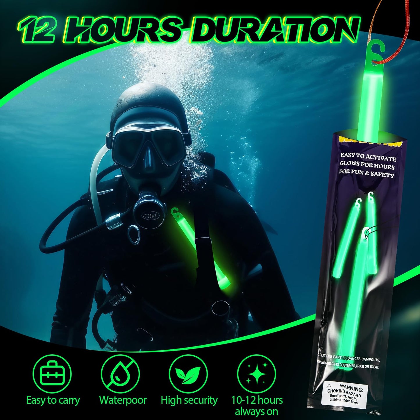Lewtemi 75 Pack 6'' Ultra Bright Glow Sticks with Lanyard Individually Wrapped, Industrial Military Grade Emergency Glow Stick with 12 Hour Duration for Survival, Camping, Hiking, Party