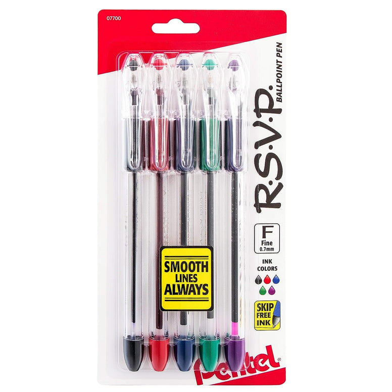 Pentel R.S.V.P. Ballpoint Pen - Fine Line, Pack of 5, Multi Color