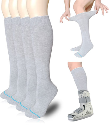 Replacement Sock Liner for Orthopedic Walking Boots Walker Brace,Tube Socks Under Air Cam Walkers and Fracture Boot Cast Shoe Surgical Leg Cover Grey 4 Pack