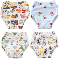 Moonmen Toddler Potty Training Pants, 4pcs Reusable Toddler Kids Potty Training Underwear 6 Layers for Boy & Girl with Cute Design Size L
