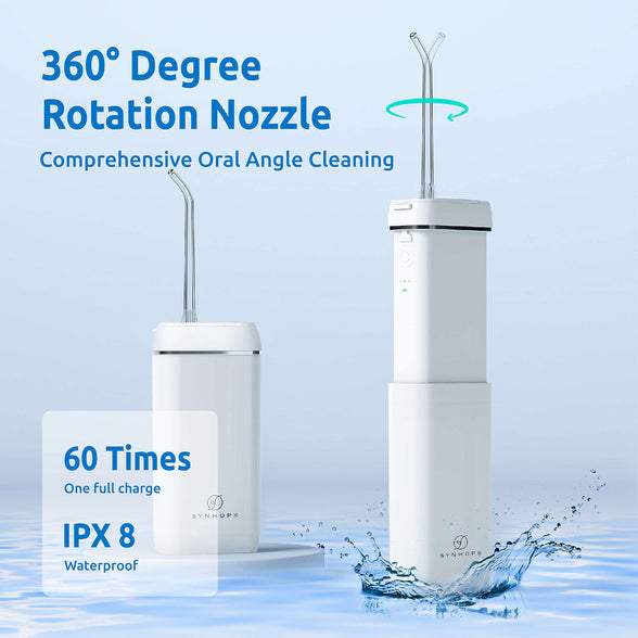 Water Flosser [Mini Cordless Portable] Oral Irrigator Water Teeth Cleaner Pick, Telescopic Water Tank, 3 Modes & IPX7 Waterproof, Home & Travel Water Flossers for Teeth, Braces Bridges Care.