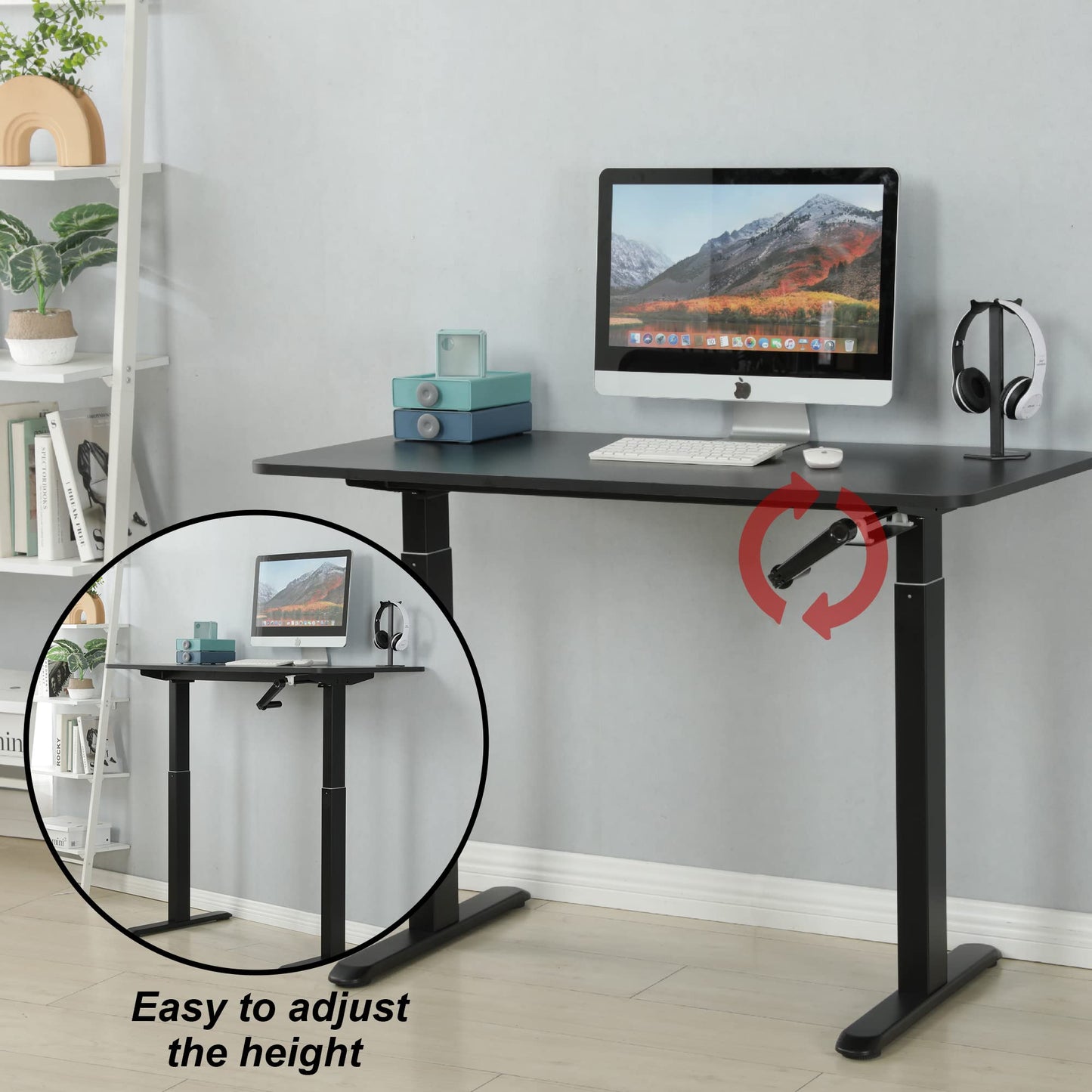 White Mulberry Manual Height Adjustable Sit-Stand Desk | Ergonomic Spacious Sit - Stand Table | Manual Height Adjustable Lever | Use in office, workstation or home | Black | 120 * 60*H(75-118) cm