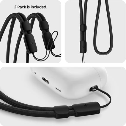 Spigen Universal Adjustable Hand Wrist Strap Phone Lanyard compatible with Apple Airpods Pro (2nd Generation) - Dark Black [2 PACK]