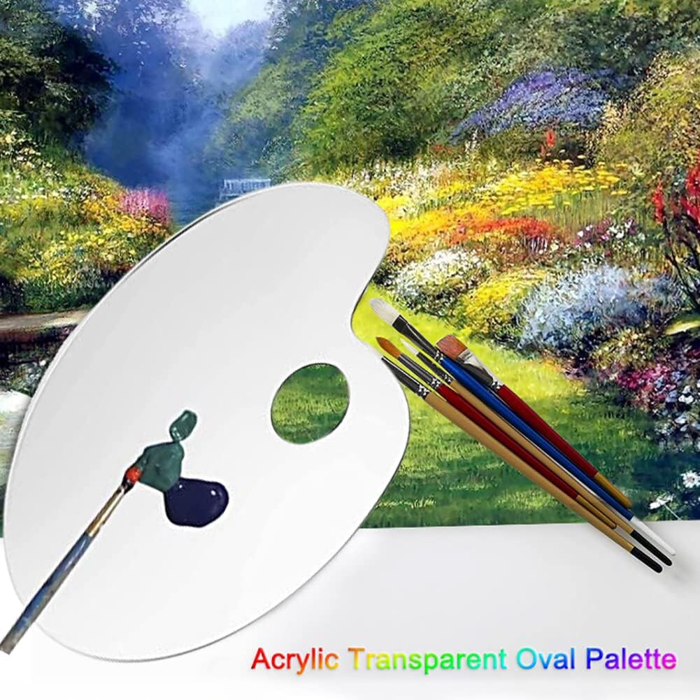 Reusable Transparent Clear Acrylic Artist Paint Palette 8 x 11.8 Inch Oval Shaped Panel Painting Pallette Non-Stick Paints Washable with Thumb Hole, Kids or Professional Arts Crafts Painting Supplies