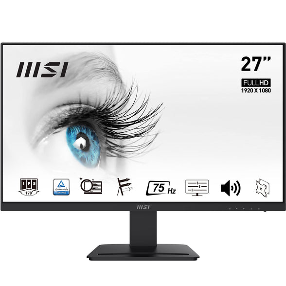 MSI PRO MP273 27" Monitor, FHD (1920 x 1080), 75Hz, IPS, 5ms, HDMI, DisplayPort, Speakers, Anti-Glare, Anti-Flicker, Less Blue light, TÜV Certified, VESA, Kensington, Black