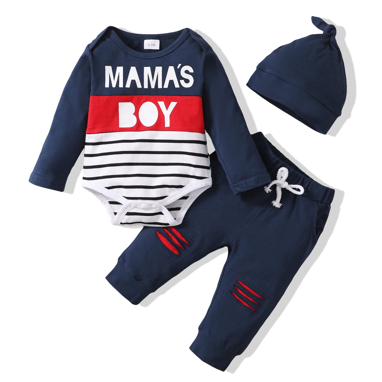 Newborn Baby Boy Clothes Outfits Winter Infant Boy Long Sleeve Romper Top Long Pants Outfits Set (0-3 Months)