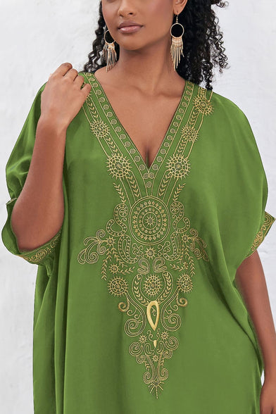 YouKD Embroidered Kaftan Dress Boho Beach Bikini Cover Up Robe Plus Size Loungewear for Women