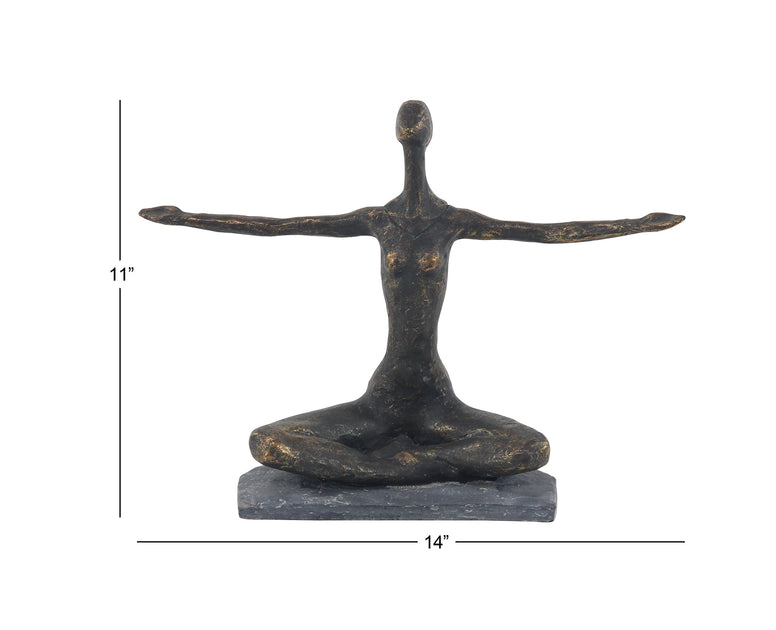 Deco 79 Modern Polystone Yoga Sculpture, 14" X 5" 11", Brass