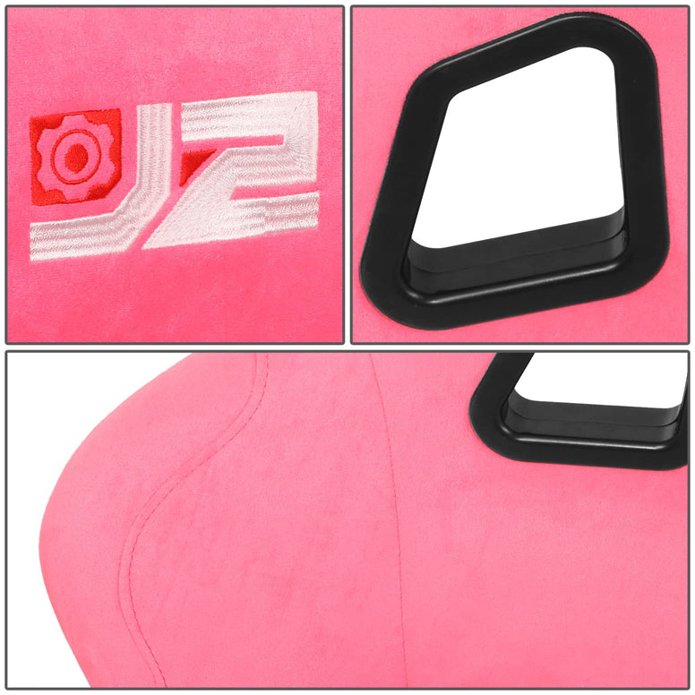 J2 Engineering J2-RS-005-PK Pink Stitching Reclinable Back Rest Racing Bucket Seats 4-Point 5-Point 6-Point Harnesses 34" H X 23" W X 23" D Universal Fit