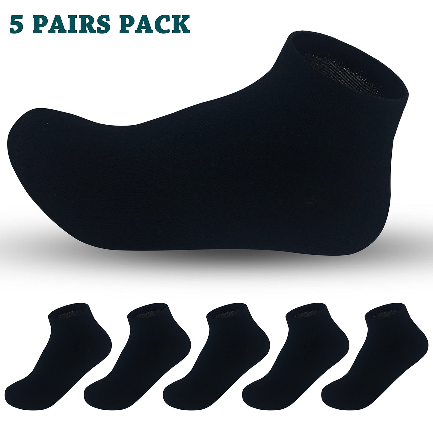 Boys & Girls Unisex Black Ankle Liners No Show Socks 5 Pairs Pack