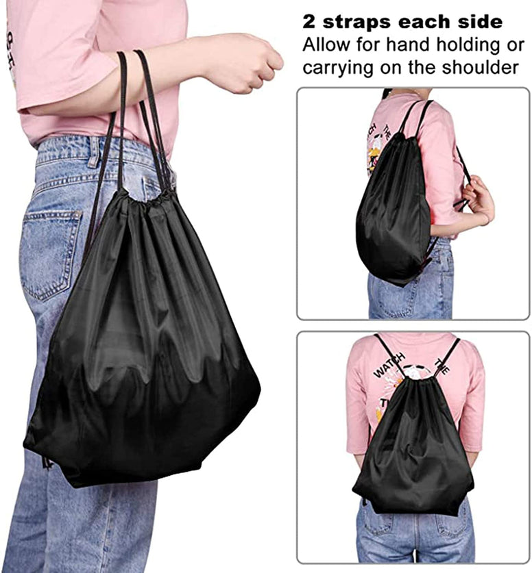 Portable String Drawstring Backpack Sack Gym Tote Bag, Black