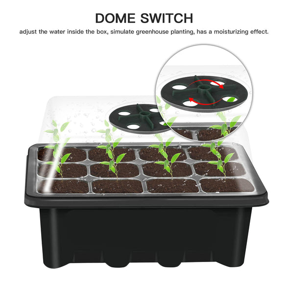 10 Set Seed Trays Seedling Starter Tray (12 Cells per Tray) with Adjustable Dome Lids and Base Plus Plant Tags Hand Tool Kit