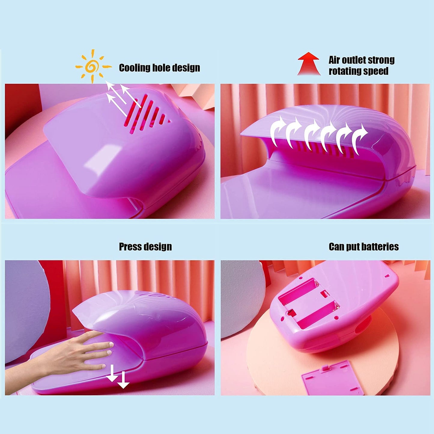 Electric Mini Nail Dryer, Portable Mini Nail Dryer, Beauty Mini Nail Polish Dryer, Suitable for Regular Nail Polish (Purple)