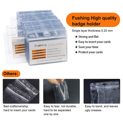 Fushing Clear Plastic Horizontal Name Tag Badge ID Card Holders (100)