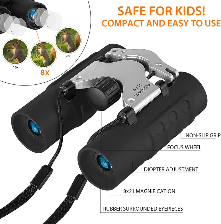 AMERTEER Binoculars, compact toy binoculars, 3-12 year old boy and girl gift, suitable for bird watching, travel, camping