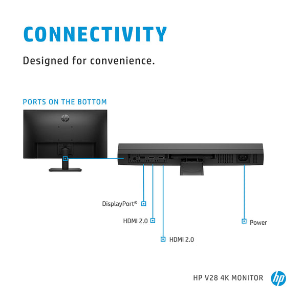 HP V28 4K Monitor - Computer Monitor with 28-inch Diagonal Display, 3840 x 2160 at 60 Hz, and 1ms Response Time - AMD Freesync Technology - Dual HDMI and DisplayPort - Low Blue Light - 8WH57AA#ABA