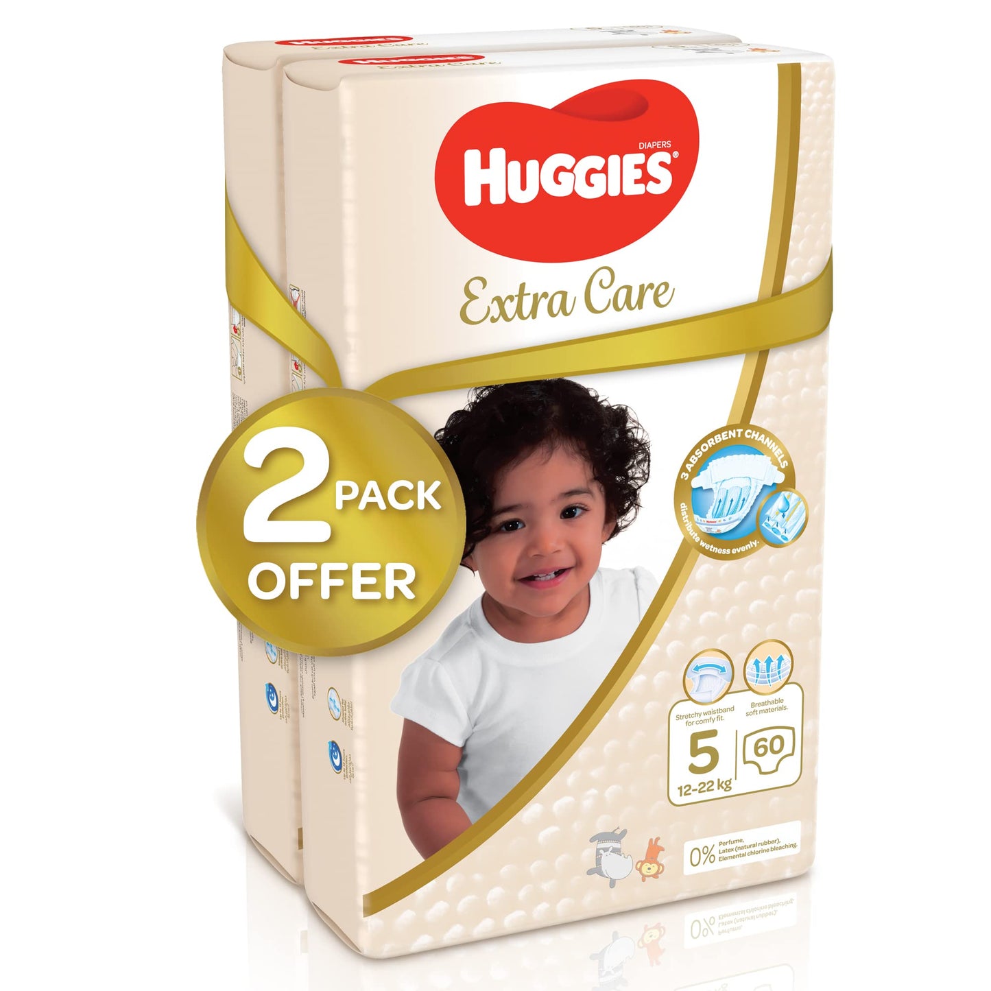 Huggies,Extra Care Baby Diapers, Diapers Size 5(12-22kg),Mega Pack of 120 Diapers,Absorbent Channels and Strechy Waistband,12h Day & Night Protection,Free from Nasties