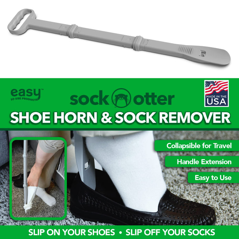 Long Handled (26") Shoe Horn and Sock Remover - Large Dressing Aid for Seniors, Elderly, Disabled - Sock Otter by Easy To Use Products