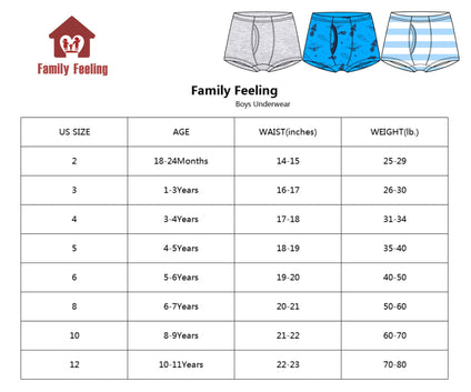Family Feeling 6 Packs Little Boys' Cotton Boxer Brief Underwear Size 4T