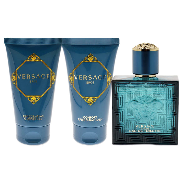 Versace Versace Eros For Men 3 Pc Gift Set 1.7 oz EDT Spray, 1.7 oz Comfort After Shave Balm, 1.7 oz Invigorating Shower Gel