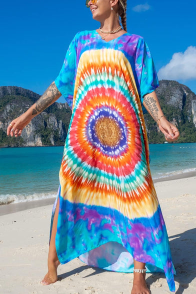 YouKD Summer Long Kaftan Bohemian Loungewear Beach Swimsuit Cover Up Maxi Dress for Women