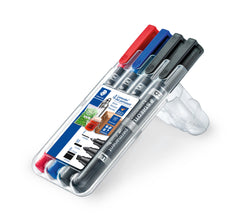 STAEDTLER Lumocolor double-ended permanent pens desktop box of 4 pens in assorted tips and colours