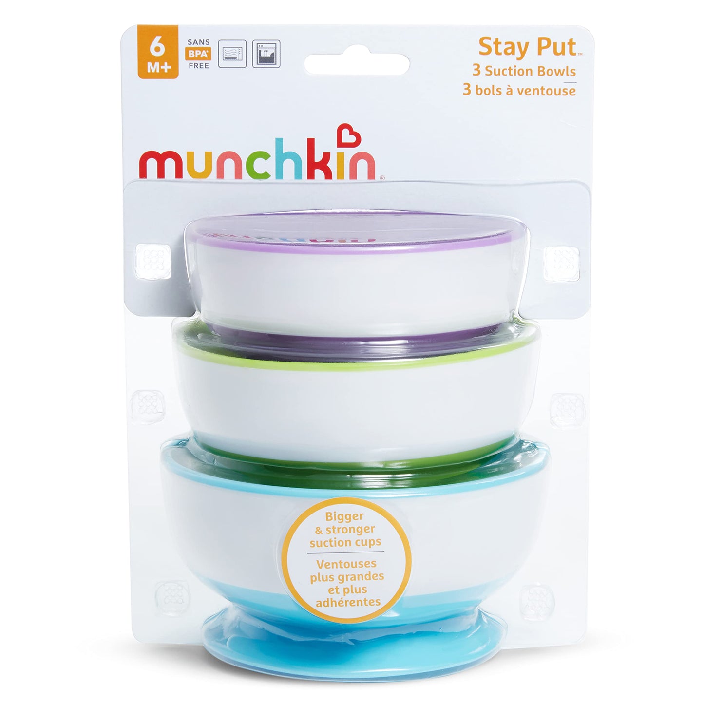 Munchkin Stay Put Suction Bowls Purple, Green, Blue, Piece Of 1