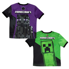 Minecraft Creeper Boys Athletic Gamer Top Graphic Tee Shirt 2 Pack