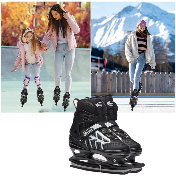 DUWIN Ice Skates，Hockey Skates,Skates with Adjustable 4 Sizes for Boys Girls Youth Men Women and Beginners