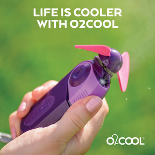 O2COOL Sport Misting Fan - Portable Pocket Size Battery Powered Cooling Fan With Carabiner Clip (Blue)