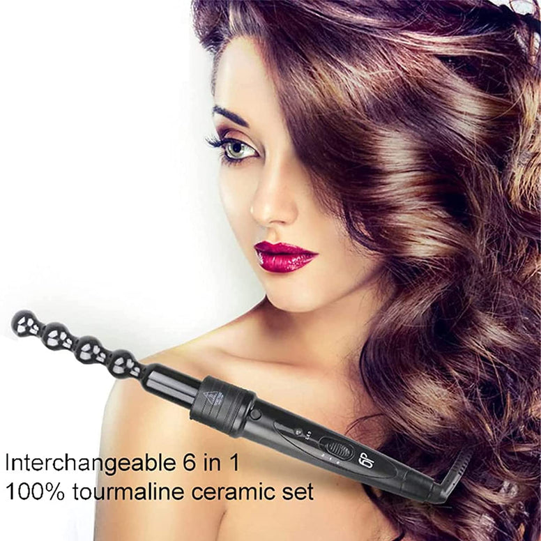 Beauenty Curling Wand Set,6 in 1 Hair Curler with 6 Interchangeable Curling Wand Ceramic Barrel(9-32mm), with LED & Temperature Adjustment and Heat Up, Hair Curler Include Heat Resistant Glove (A)