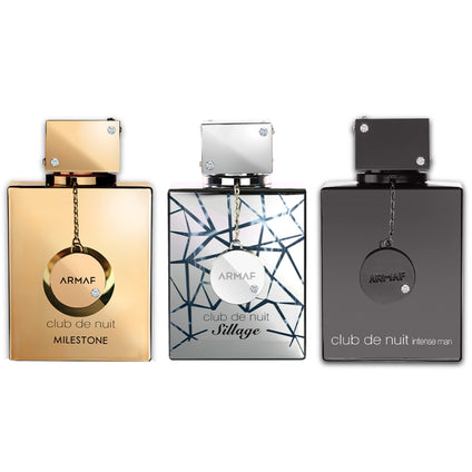 Armaf Club De Nuit EDP/EDT Best 3 Piece Gift Sets - Milestone EDP 105ML Gold, Sillage EDP 105ML Silver, Club De Nuit Intense EDT 105ML Black - perfume for men - perfume for women