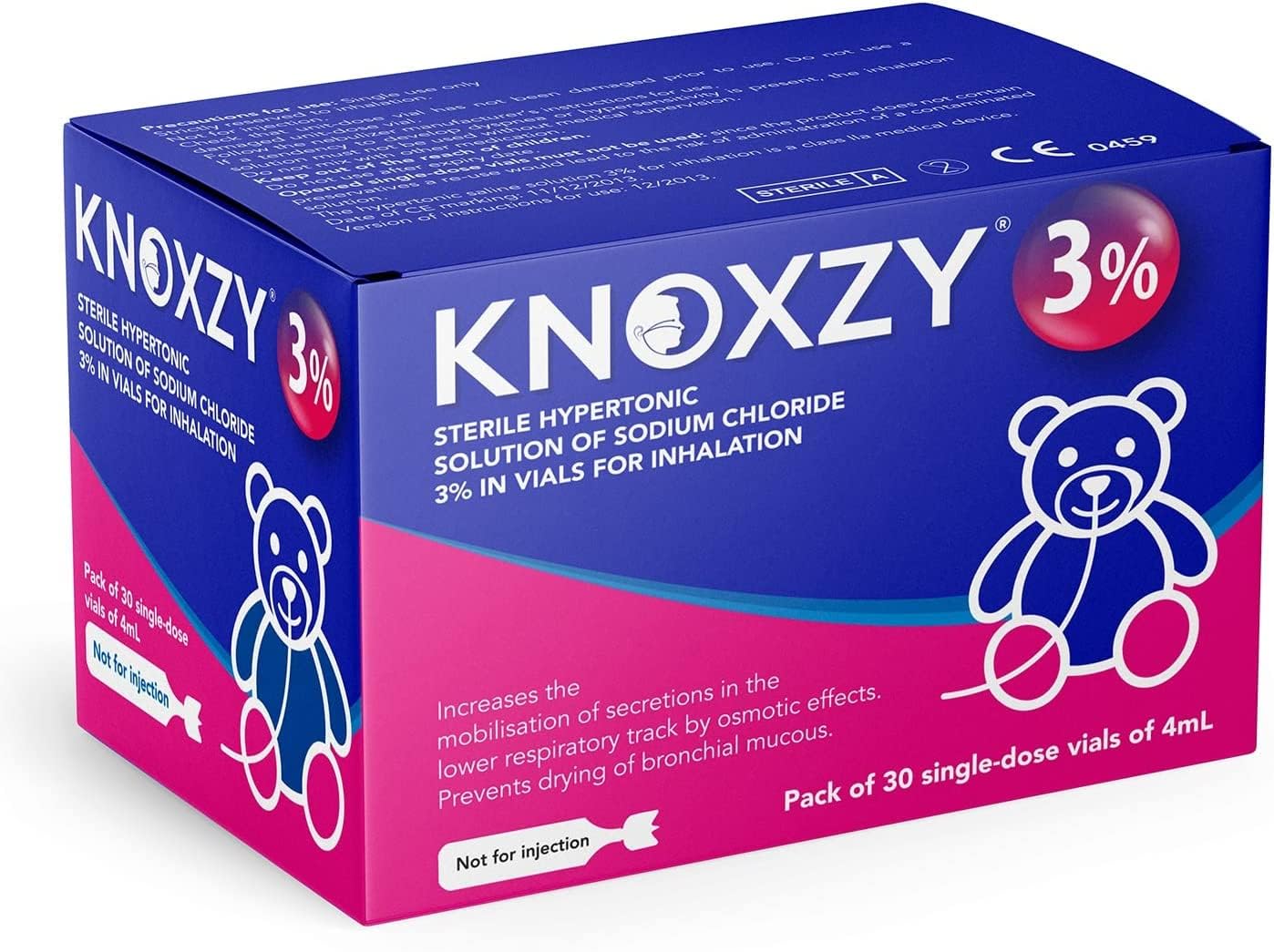 KNOXZY Hypertonic Saline Inhalation Solution 3%. Inhalation Solution for Adults & Children. Box Contains 30 Single dose vials of 4ml.