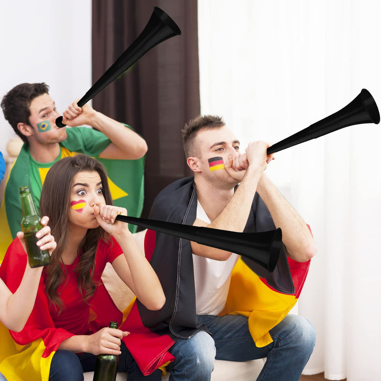 Outus 4 Pieces Collapsible Stadium Horn 24 Inch Vuvuzela Plastic Trumpet Horn Blow Horn Noisemakers for Sporting Events Graduation Games School Sports Party Supplies Favors Accessories (Black)